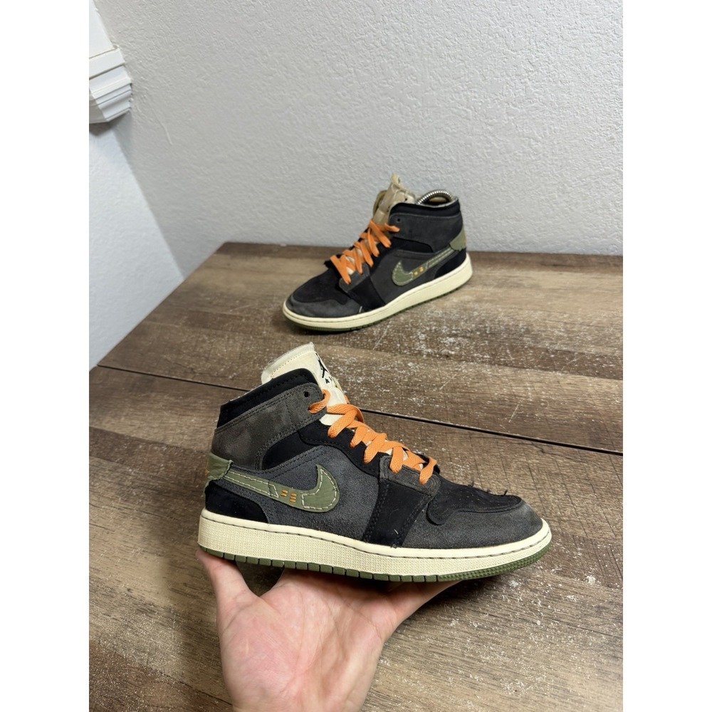 Air Jordan 1 Mid Craft Anthracite Light Olive GS Shoe‎ Size 4.5Y Gray FD5847-003